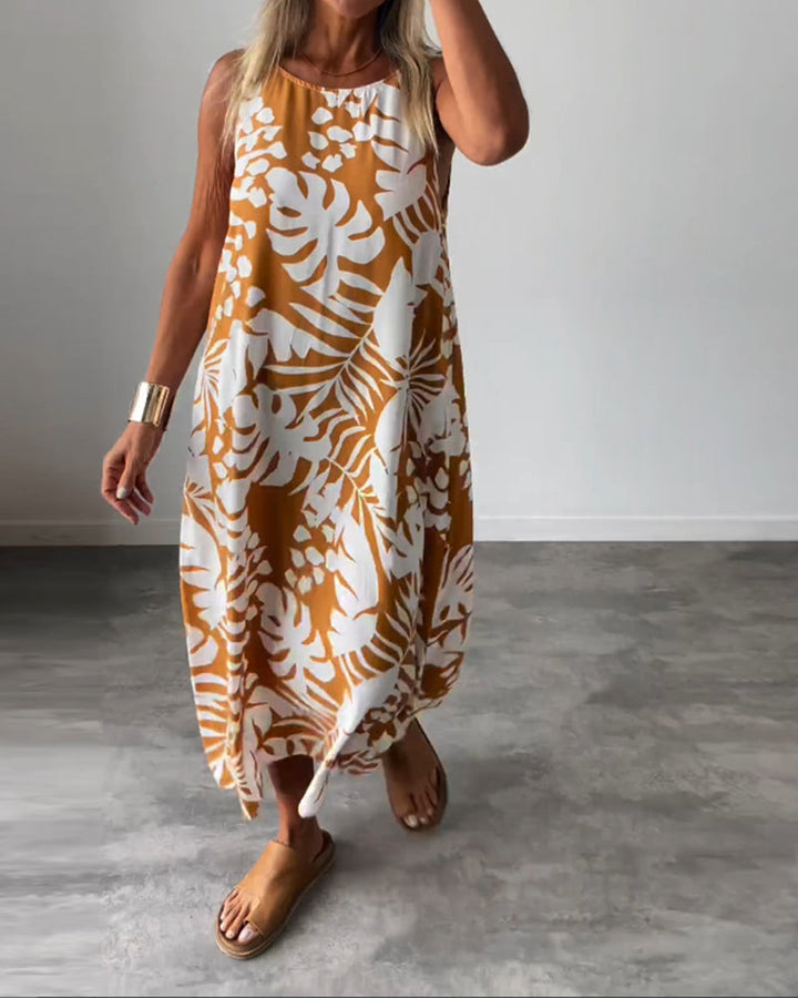 LUCY | Elegant Sleeveless Leaf-Print Midi Dress – Limited Summer Drop