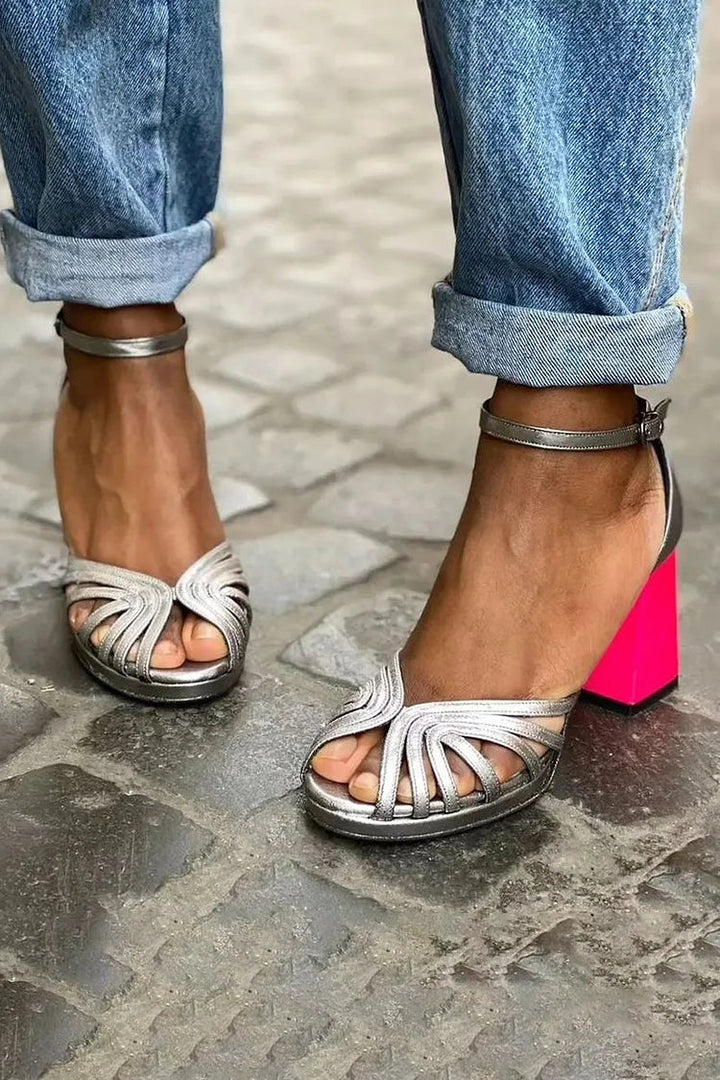 LUMA | Elegant Metallic Heeled Sandal with Fluorescent Heel for a Unique Style