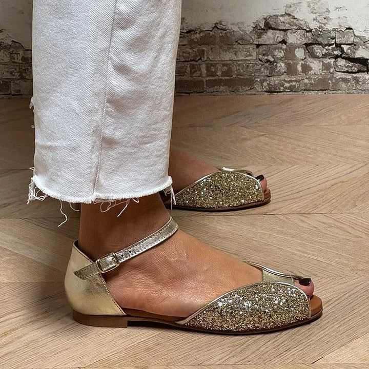 FLAVIA | Elegant and Shiny Glitter Flat Sandal