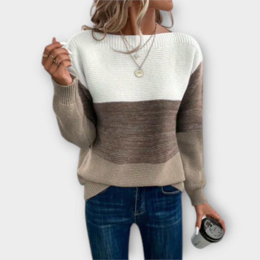Clara - Elegant Three-Colour Patchwork Sweater