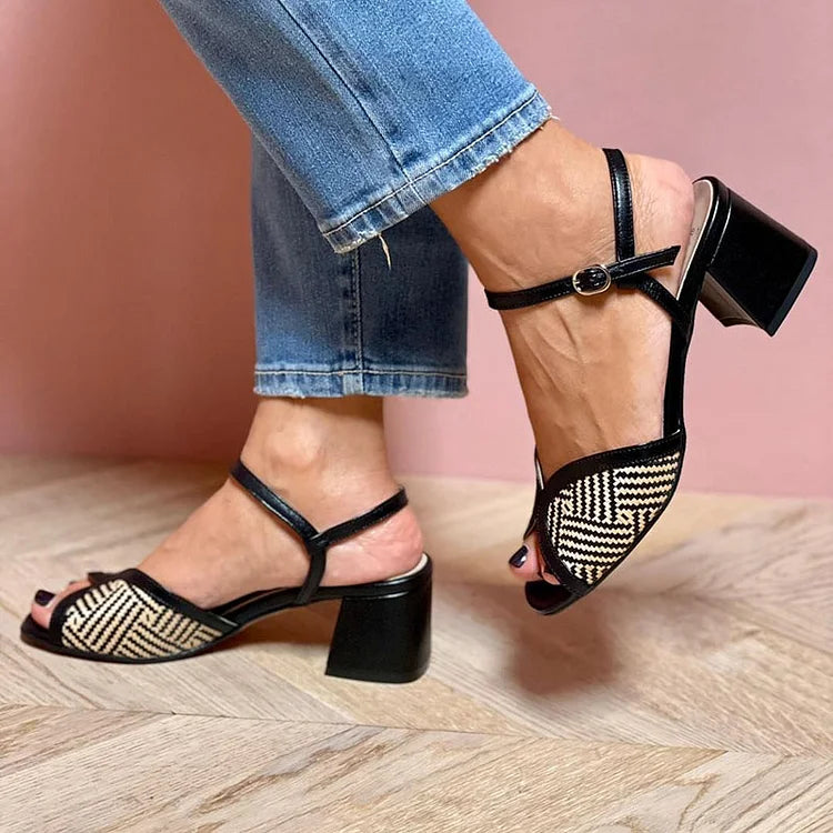 RACHELE | WOVEN FABRIC SANDALS WITH WIDE HEEL
