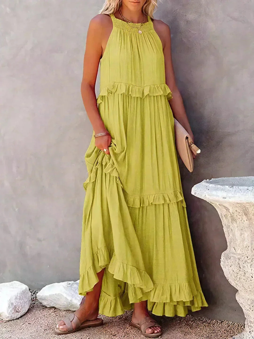 Meara™ Halter Ruffle Maxi Dress – Elegant Style for Every Occasion (50% OFF!)