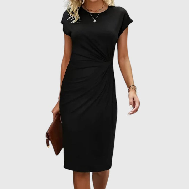 Leah - Short sleeve formal midi dress for women
