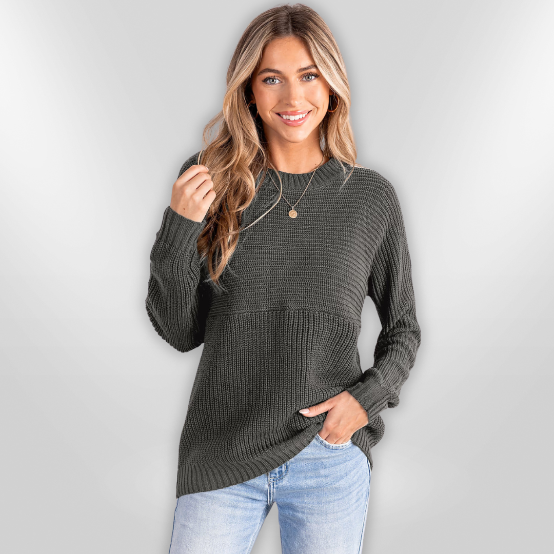 AFRA -  Ribbed Knit Round Neck Sweater (50% OFF)