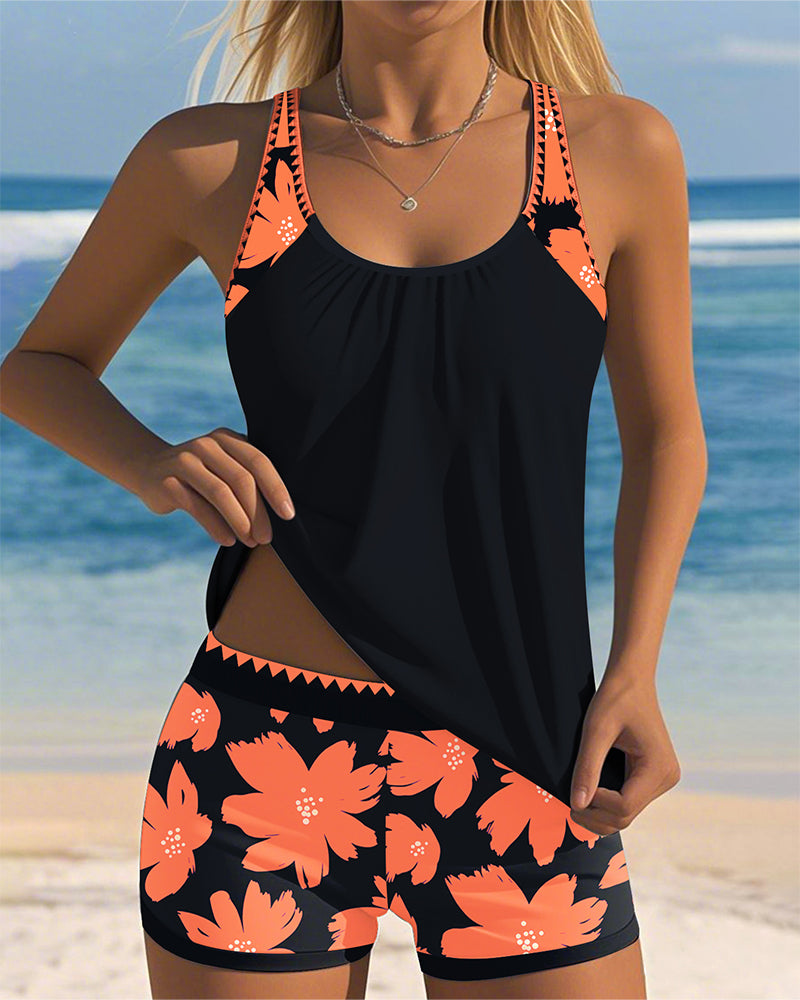 Sandra - U-Neck Sleeveless Printed Tankini