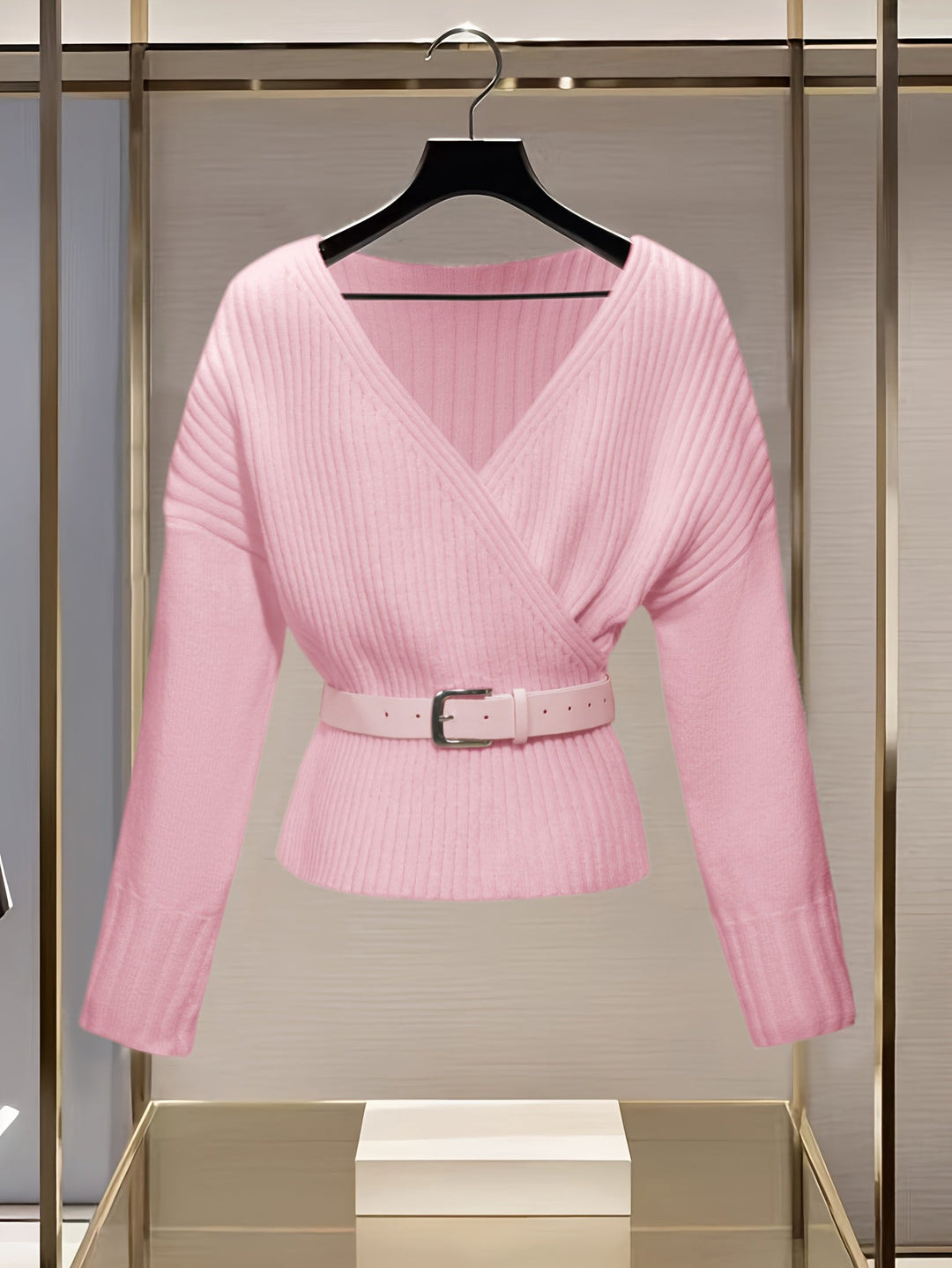 Elara | Slim Fit Belted V-Neck Cardigan