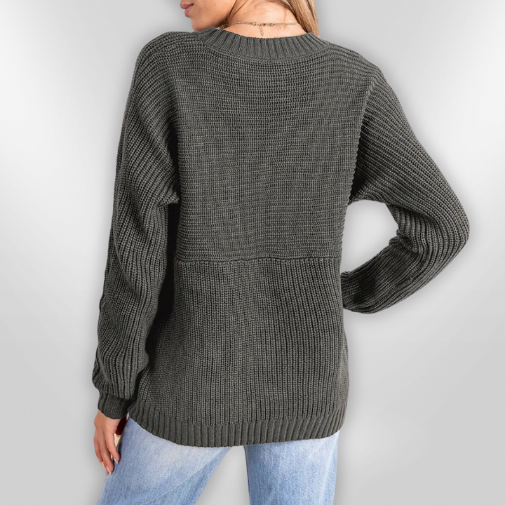 AFRA -  Ribbed Knit Round Neck Sweater (50% OFF)
