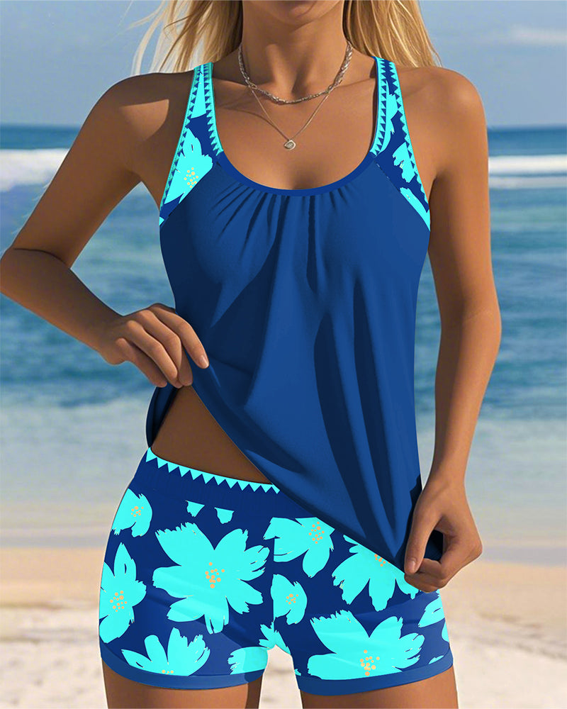 Sandra - U-Neck Sleeveless Printed Tankini