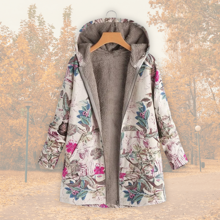 Elowen - Floral Sherpa-Lined Hooded Coat