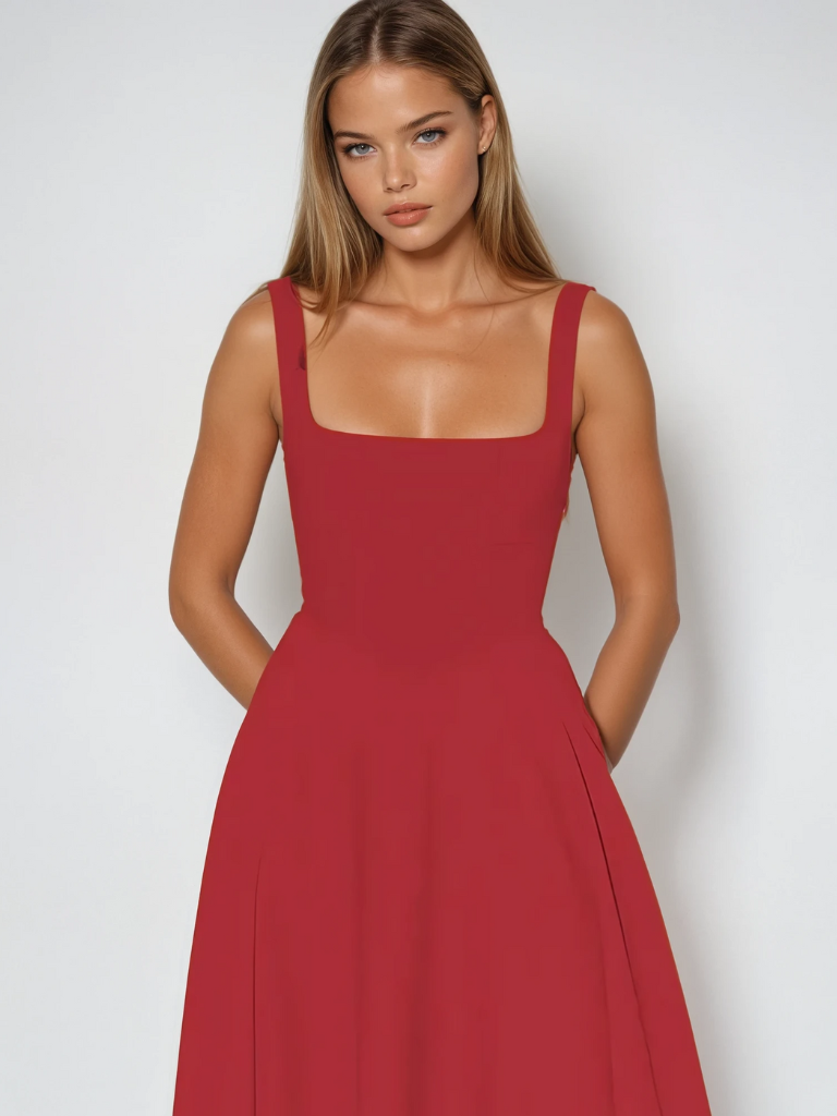 Trinity - Elegant Solid Sleeveless A-Line Midi Dress