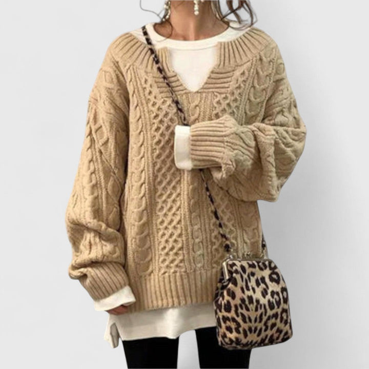 Oversized Knit Sweater with Cable Pattern
