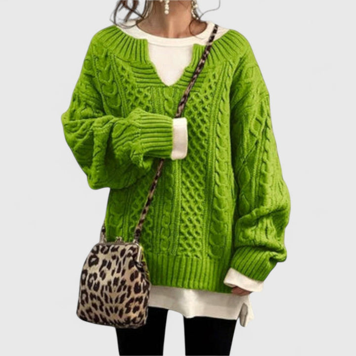 Oversized Knit Sweater with Cable Pattern