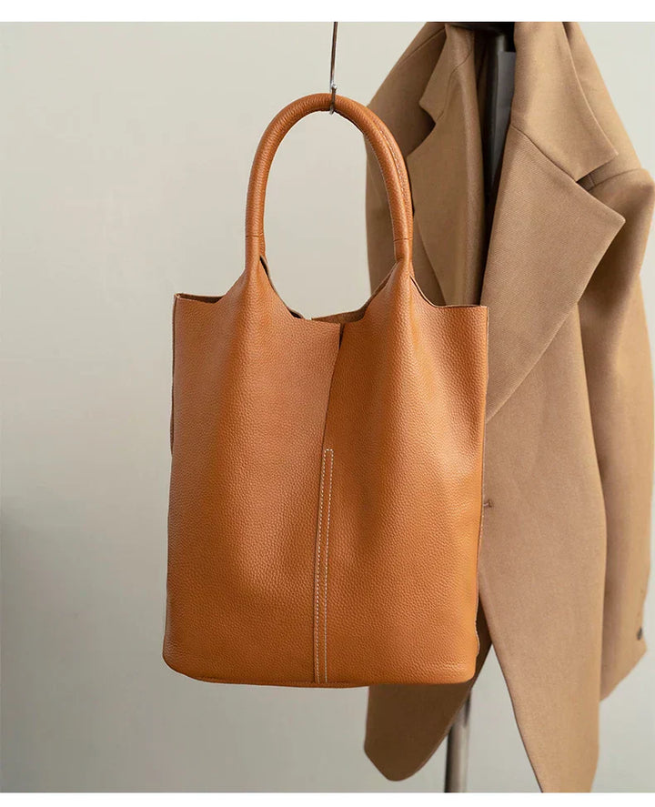 Light blue bucket bag with a luxurious leather look