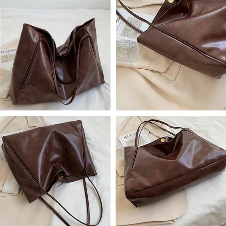 Elegant brown leather-look tote bag