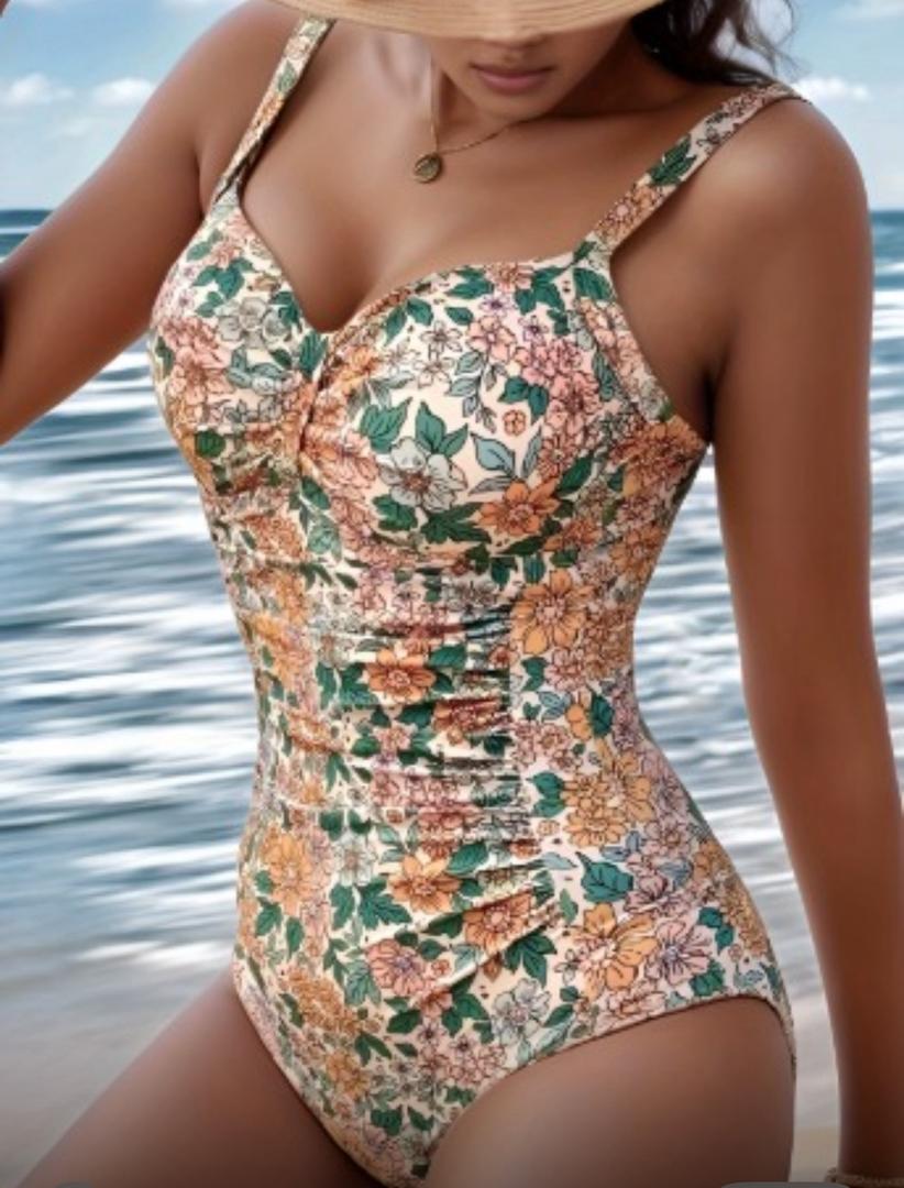 Evelyn - Floral Print Halter Neck Swimsuit