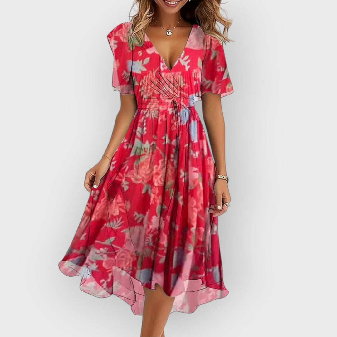Daisy | Stylish V-Neck Floral Midi Dress