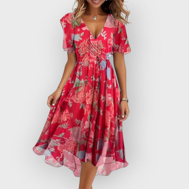 Daisy | Stylish V-Neck Floral Midi Dress