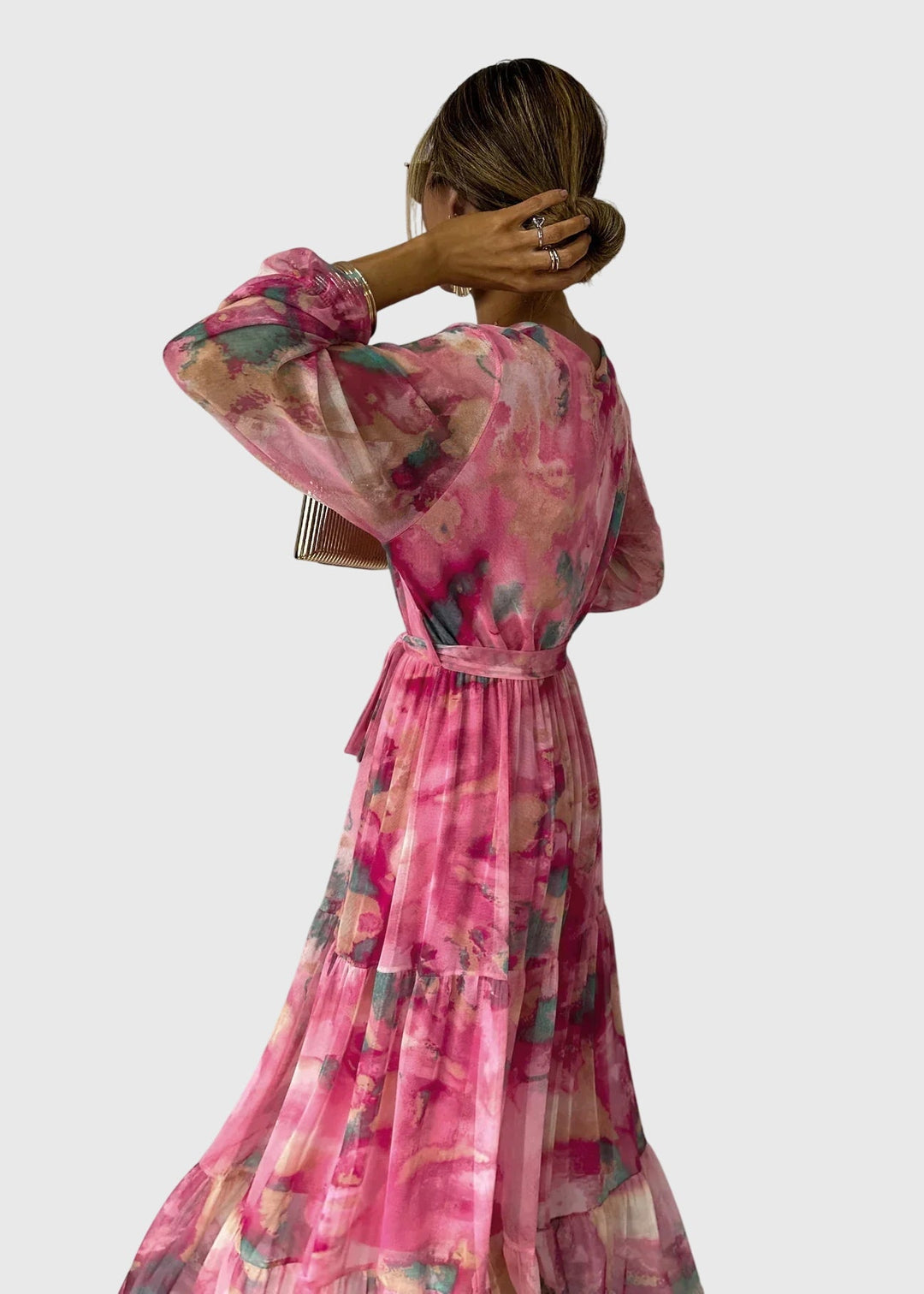 Amber - Floral Print Wrap Maxi Dress with Long Sleeves