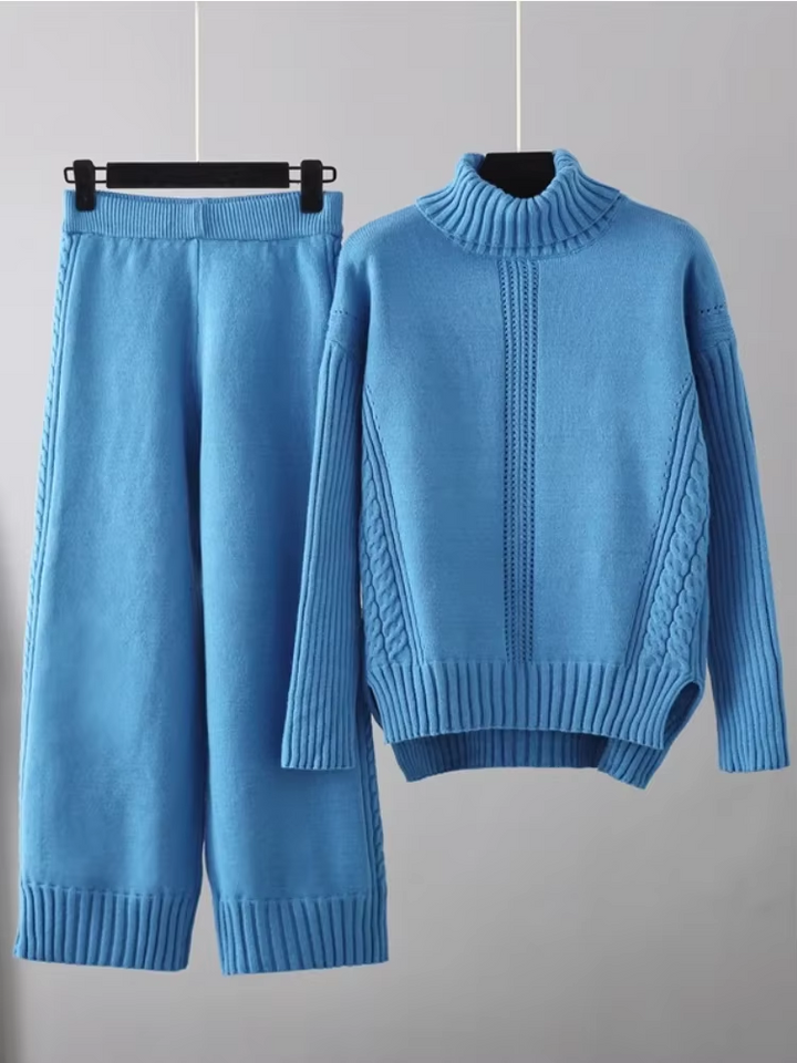 Scarlett | Chic High-Neck Knit Sweater & Loose Trousers Set