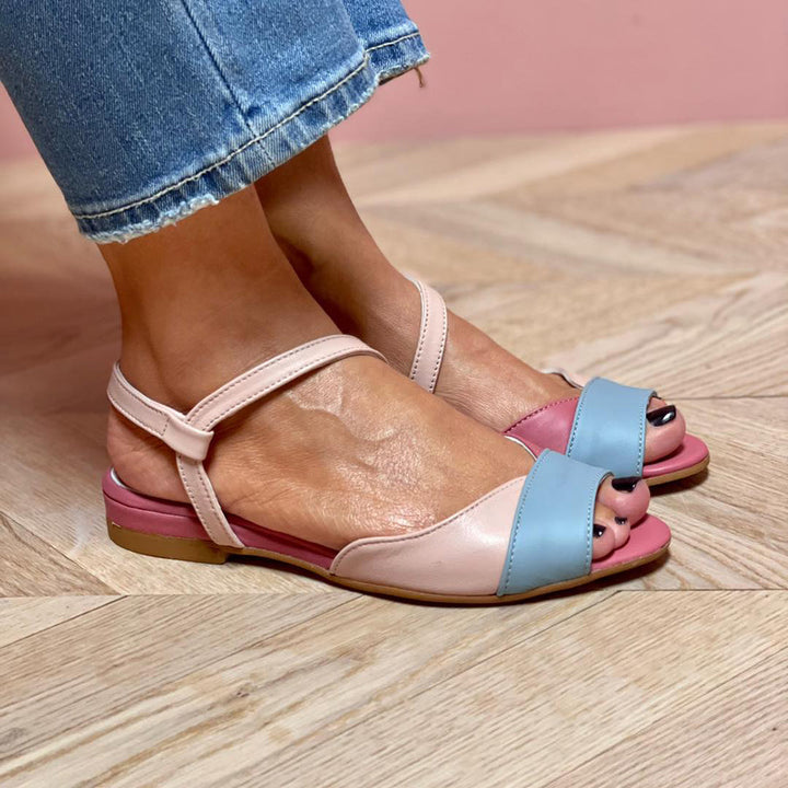 Ellela™ | Elegant pink asymmetric sandals with block colour details