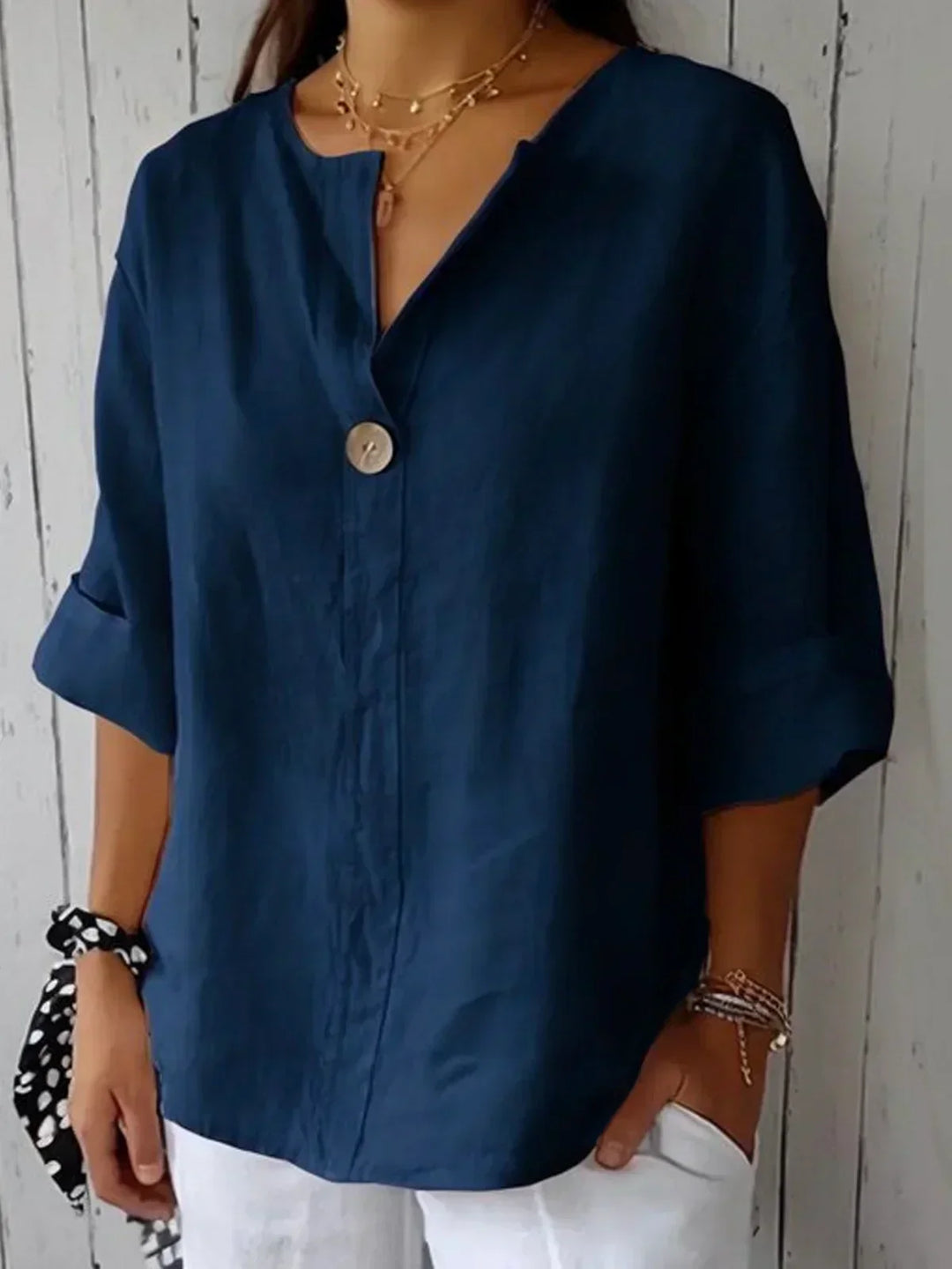 LIVIA™ V-Neck Blouse – Effortless Casual Elegance