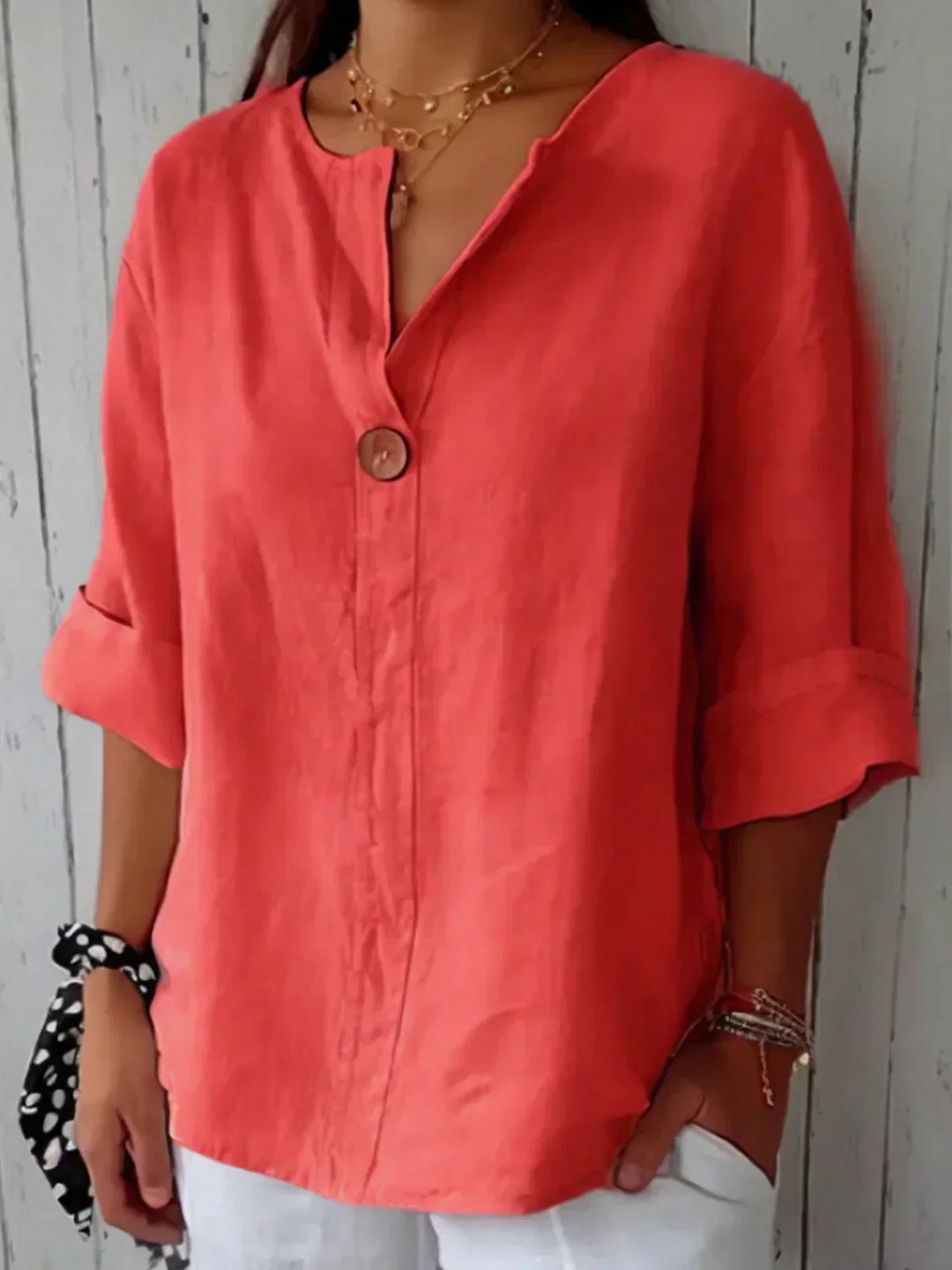 LIVIA™ V-Neck Blouse – Effortless Casual Elegance