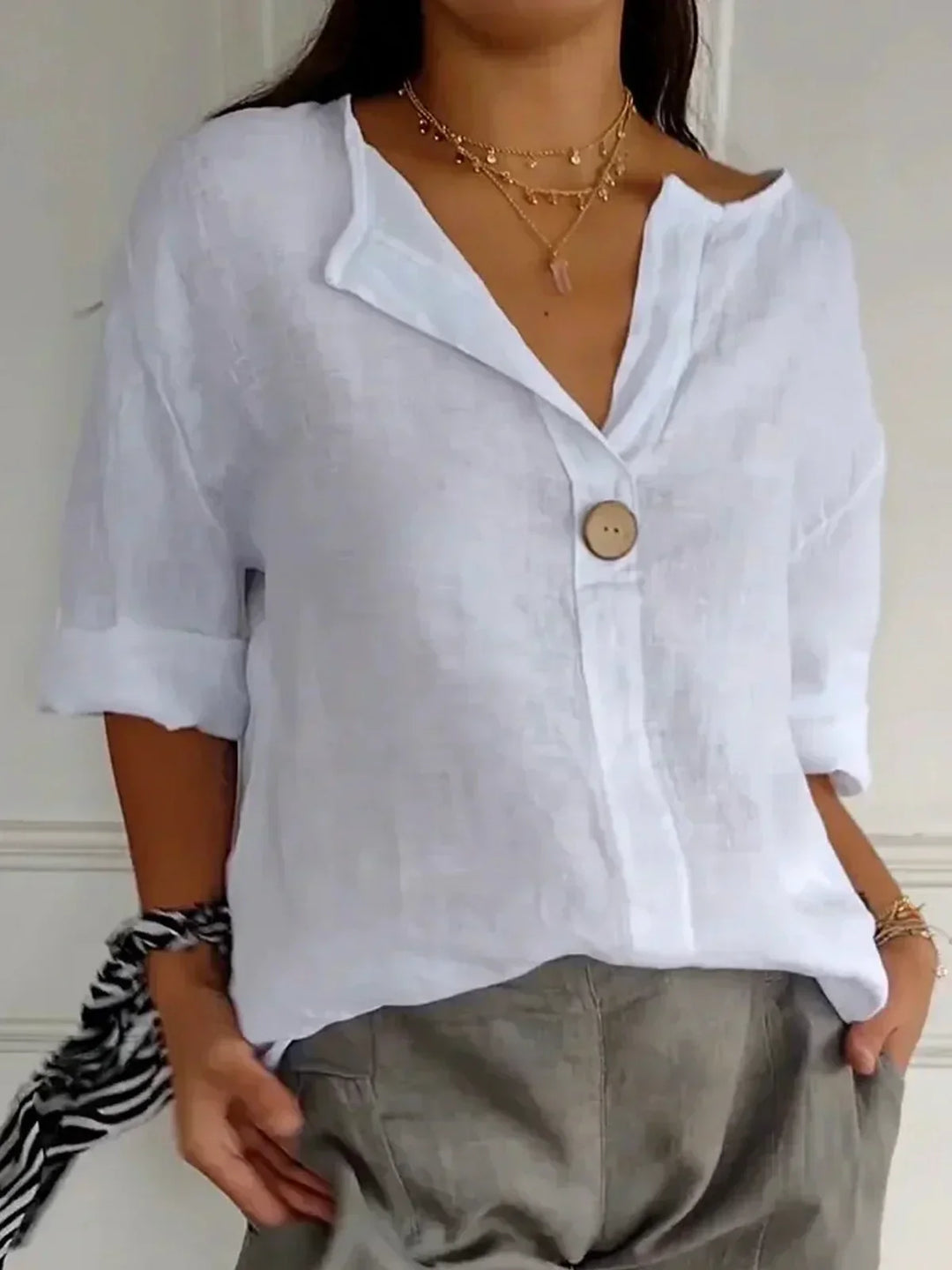 LIVIA™ V-Neck Blouse – Effortless Casual Elegance