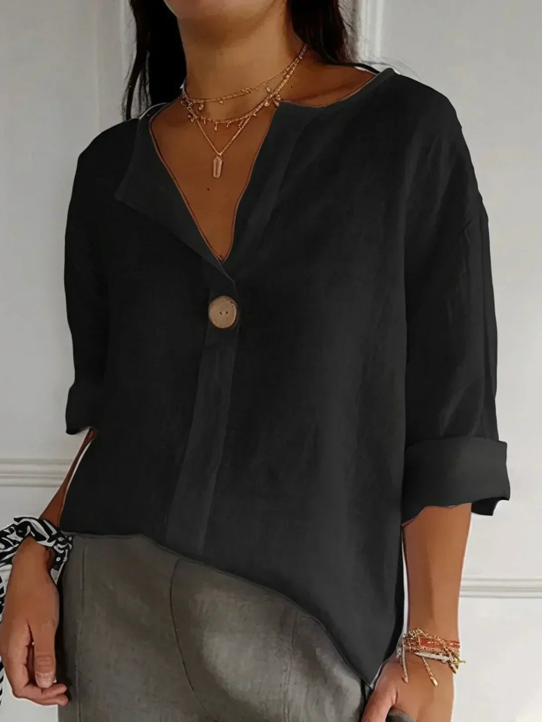 LIVIA™ V-Neck Blouse – Effortless Casual Elegance