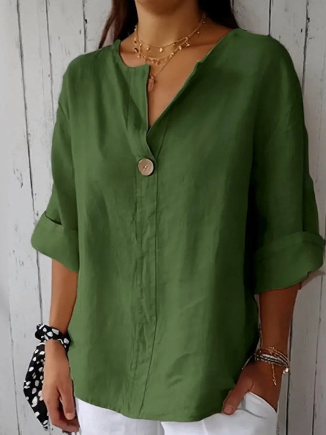 LIVIA™ V-Neck Blouse – Effortless Casual Elegance